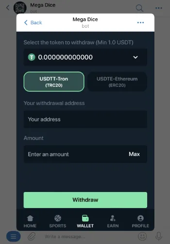 mega dice telegram betting bot - withdrawing your funds