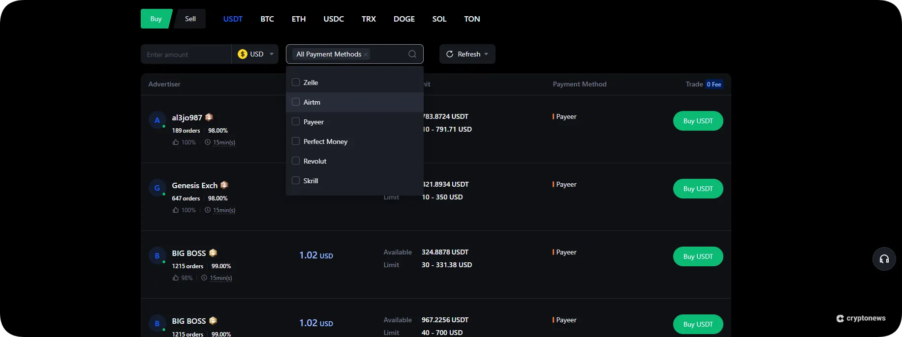 mexc p2p payment methods
