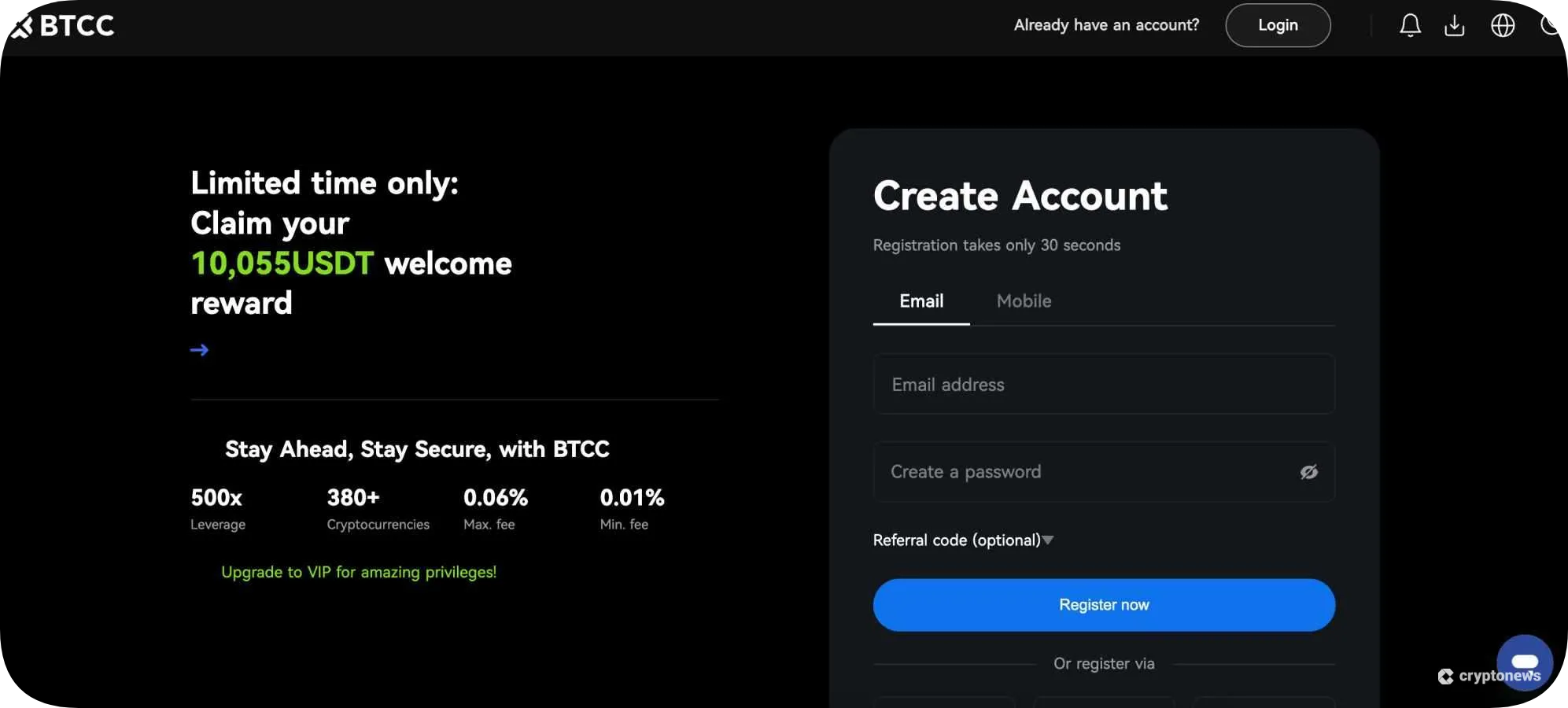 BTCC Create Account