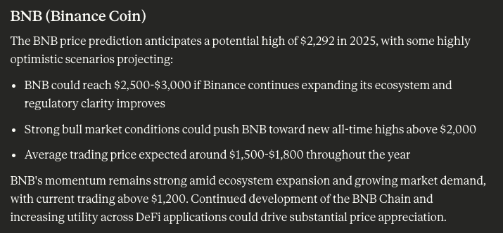 claude ai predicts bnb