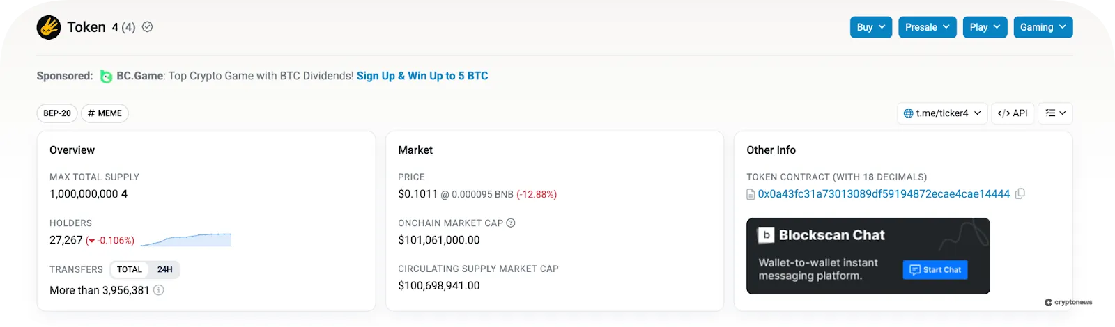 BSCScan page of new meme coin 4 (4)