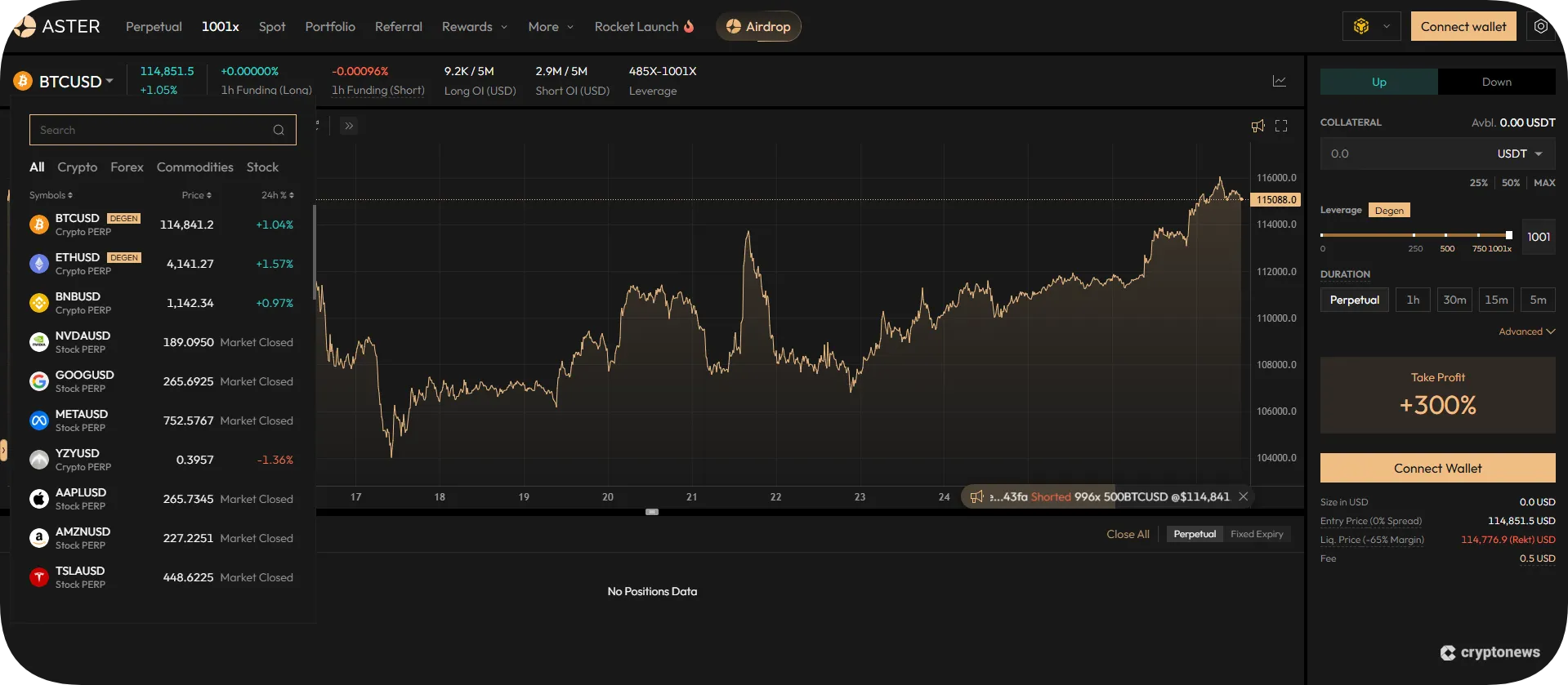 aster dex 1000x leverage
