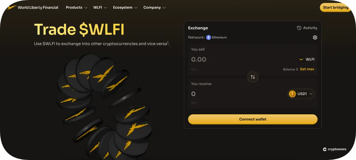 Trade WLFI - 월드리버티파이낸셜 거래 페이지