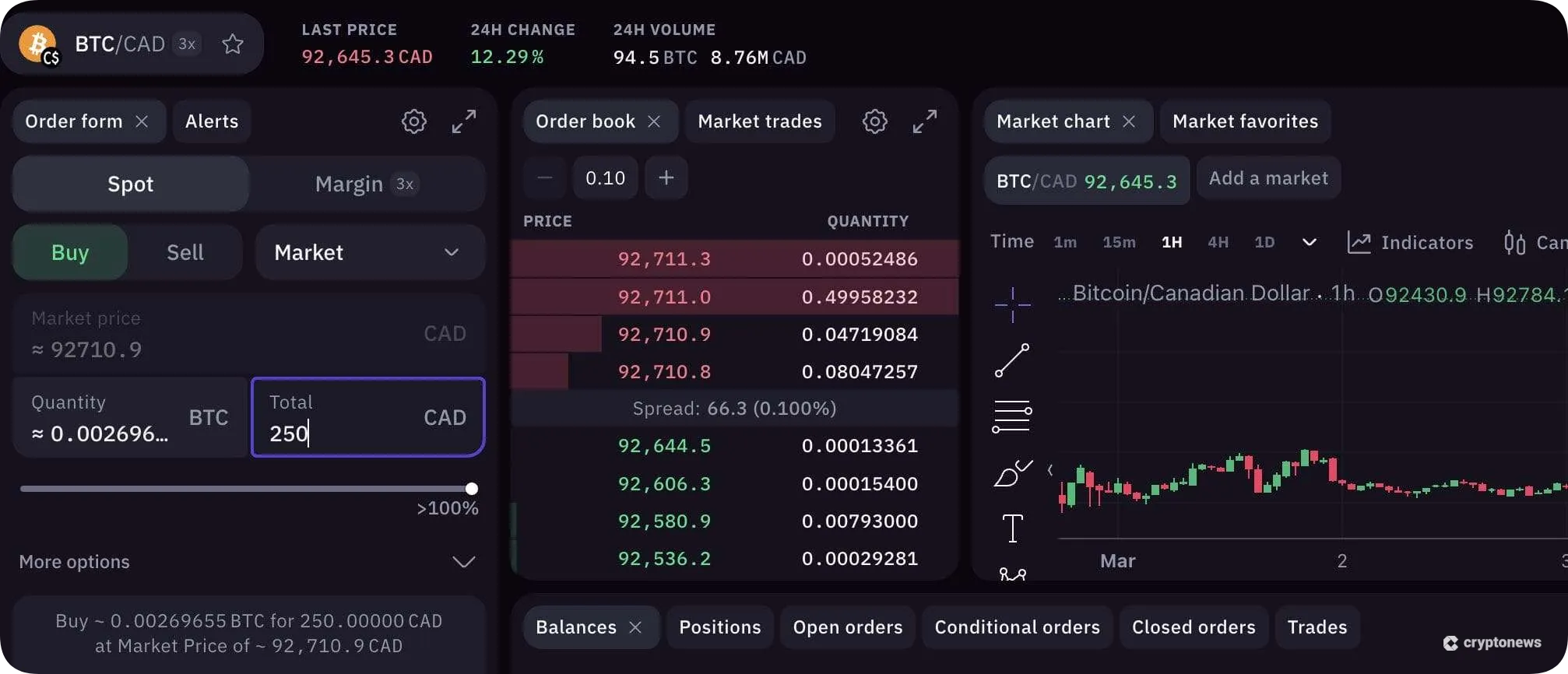 kraken trading interface