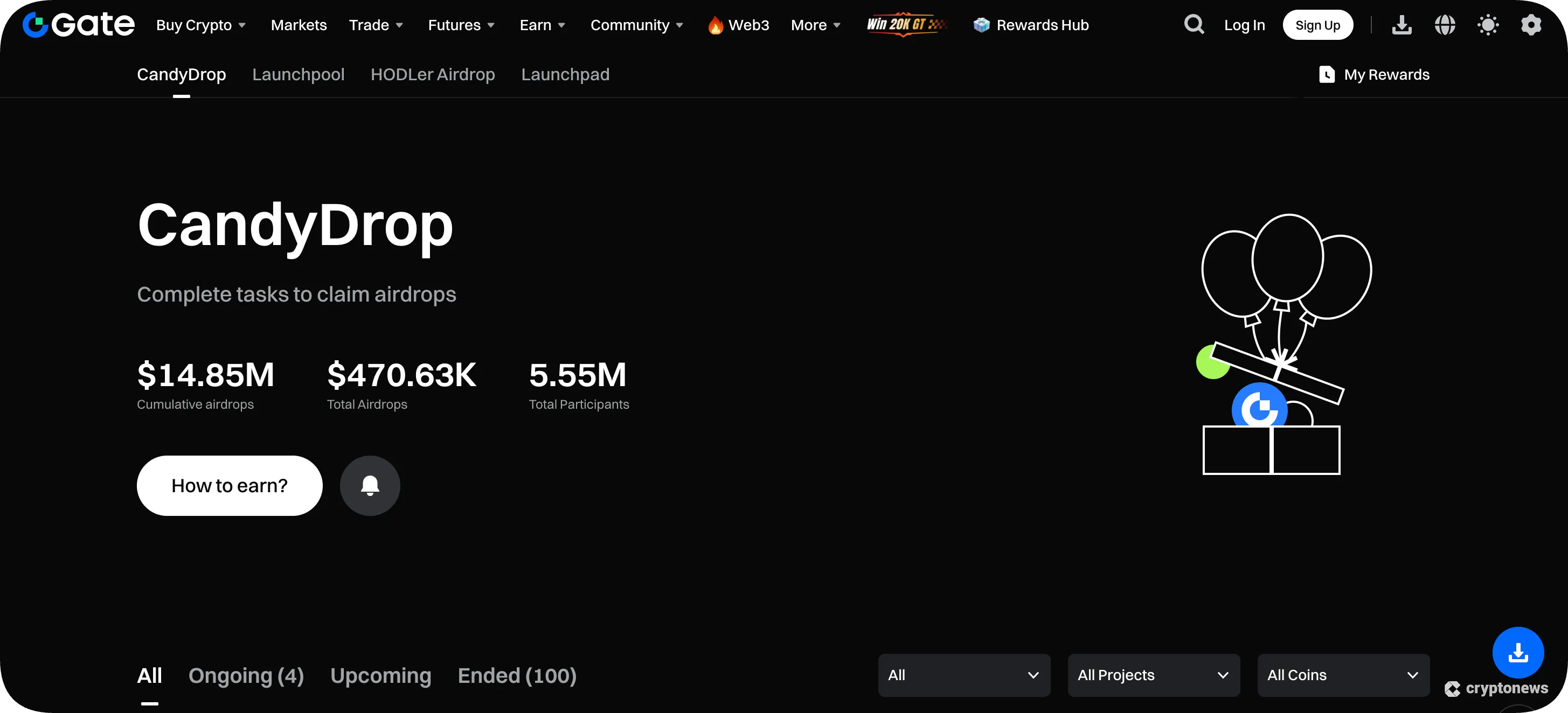 Gate.io – Earn Crypto Giveaways Based on Completing Tasks
