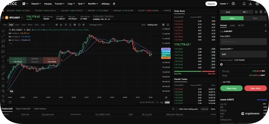 BTCC futures trading interface