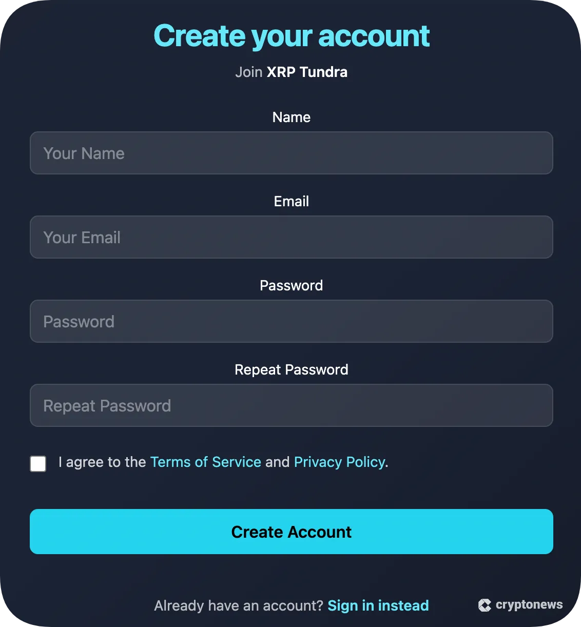 Register on the Official XRP Tundra Website