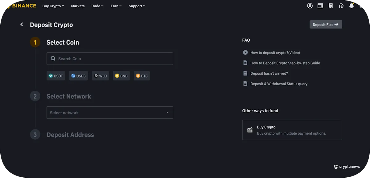 binance deposit crypto