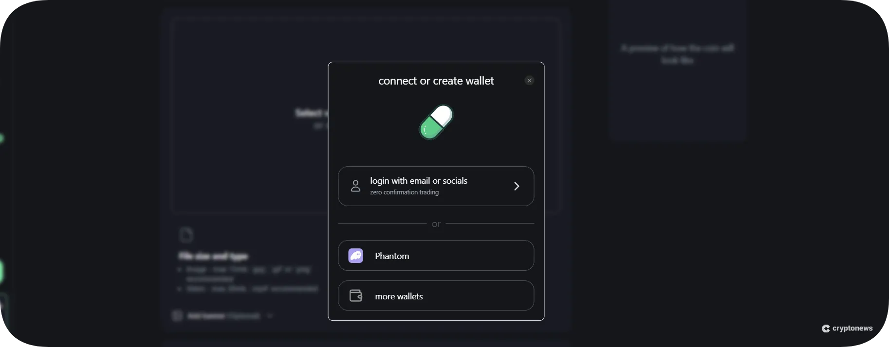 Interface for connecting a Solana wallet to Pump.fun