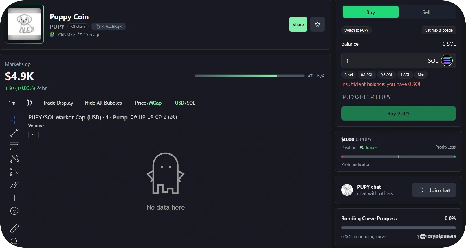 newly launched token page on Pump.fun