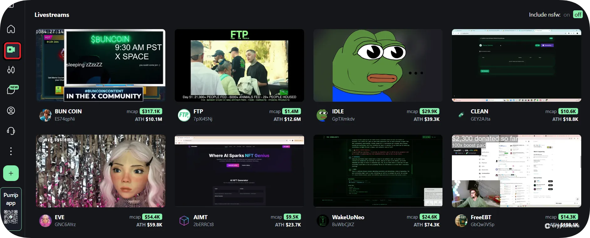 livestreams' page on pump.fun