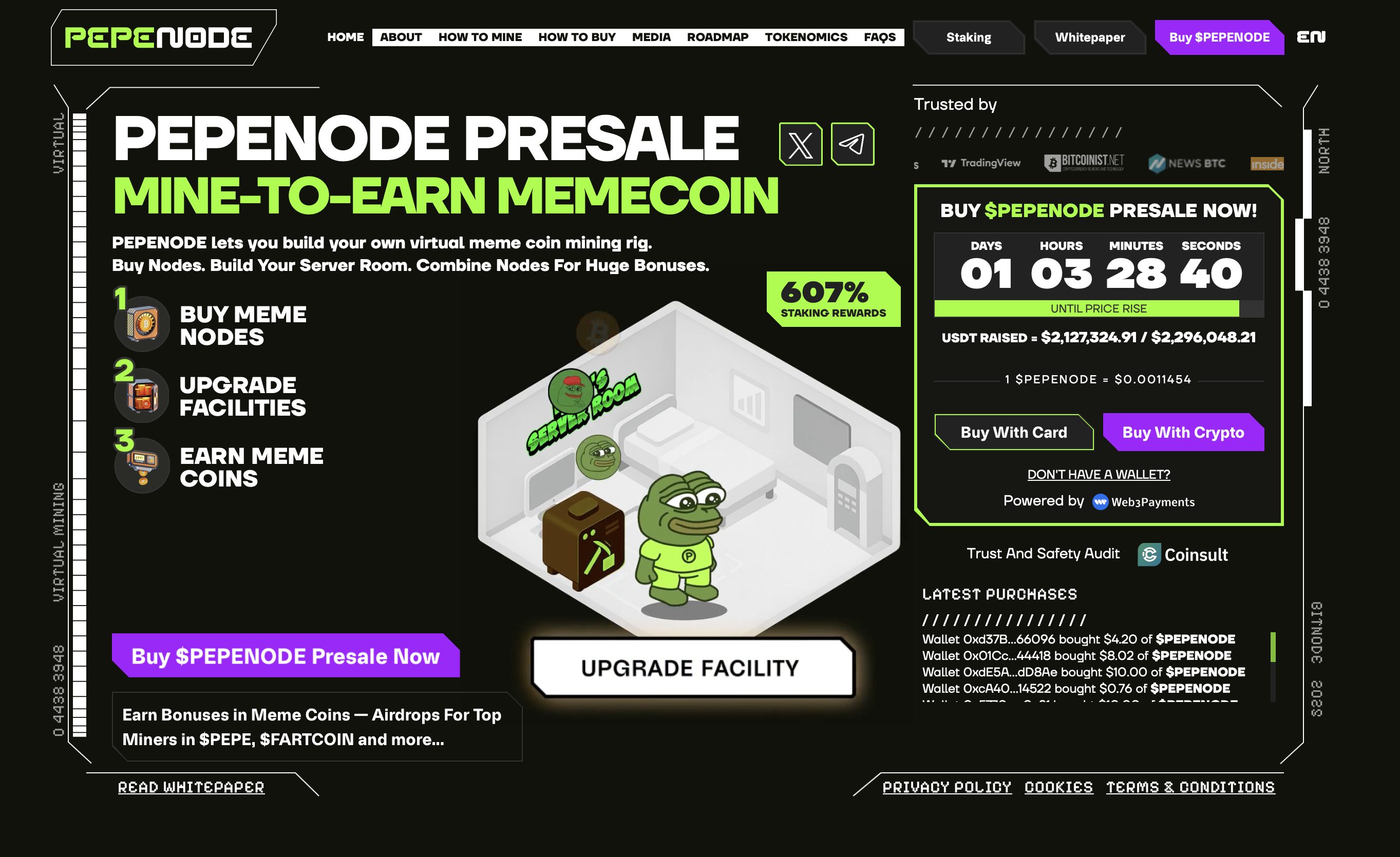 PEPENODE presale page - best new meme coin to buy today.