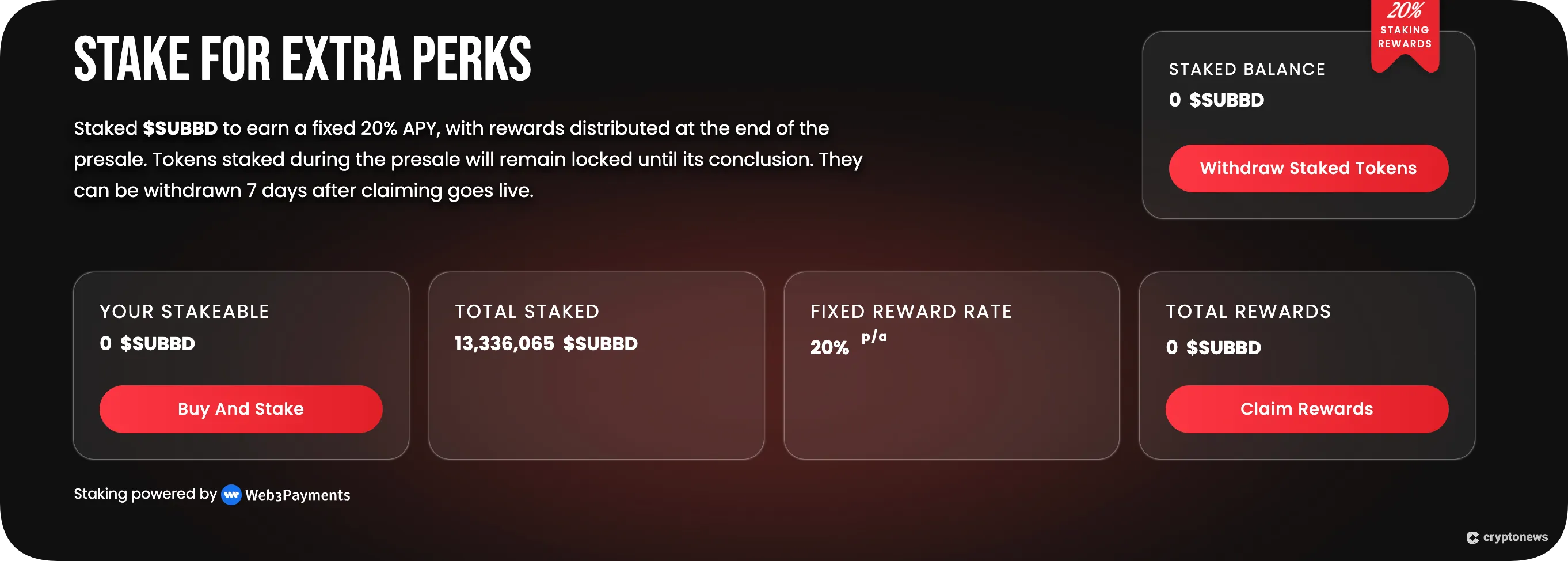 SUBBD is a great crypto staking platform with a high reward