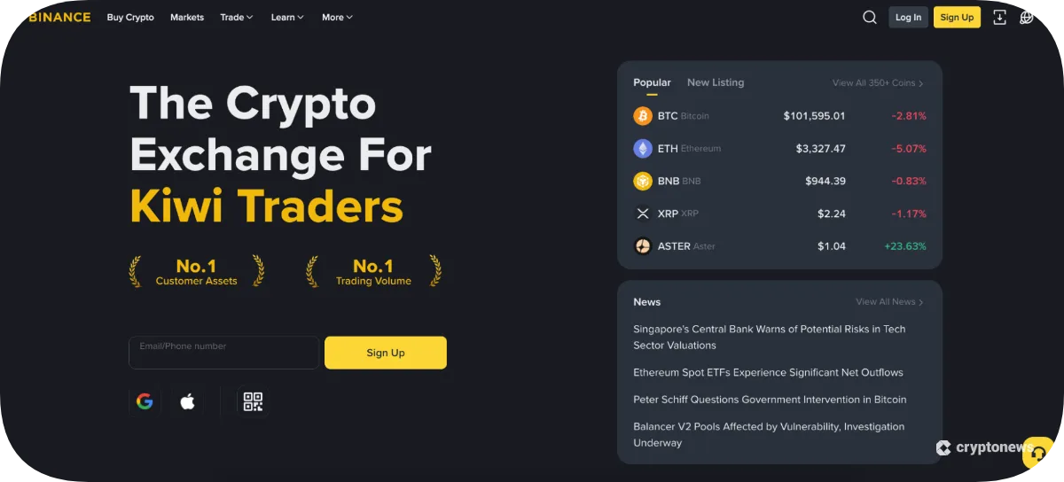 Binance homepage