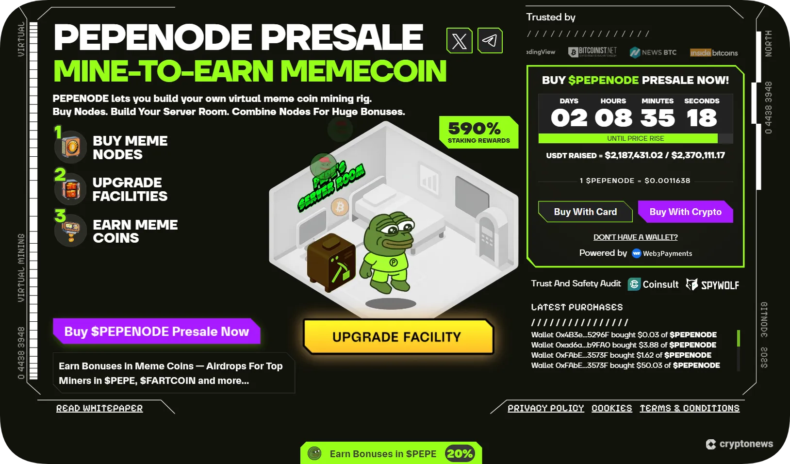 pepenode, a mining crypto game and good alternative to blockdag, website homepage