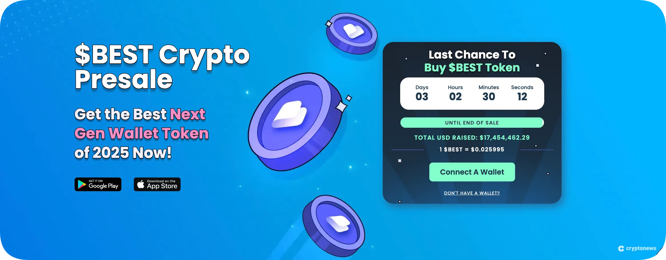 Best Wallet BEST token presale page with countdown and buy buttons