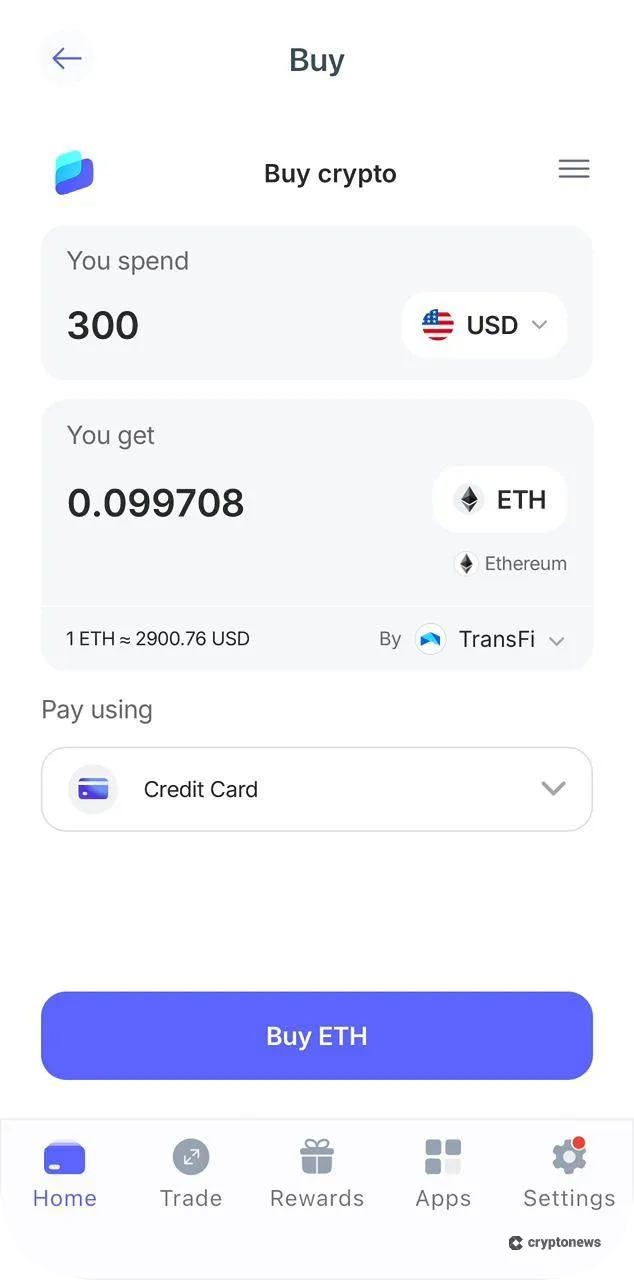 Fund Your Wallet With Crypto or Card