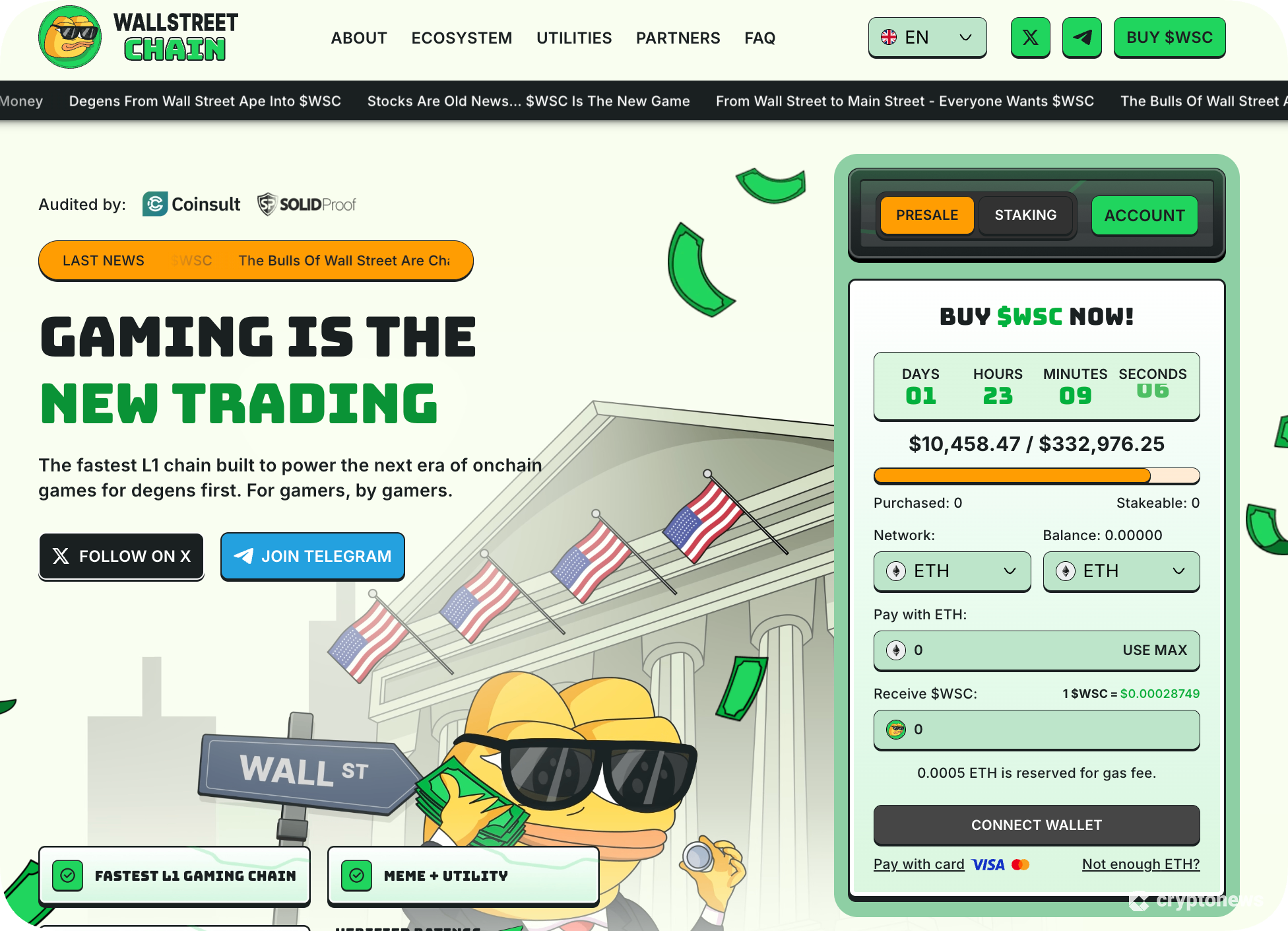 Wall Street Chain, Gaming L1 presale project for building Isolated Chains for Degen Games