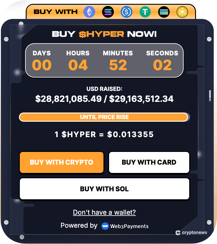 Hyper presale buying widget on its official website