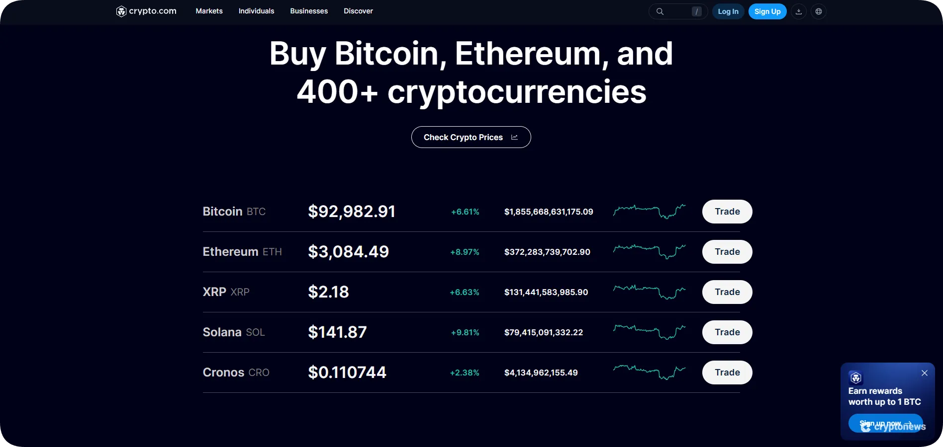 crypto.com exchange homepage