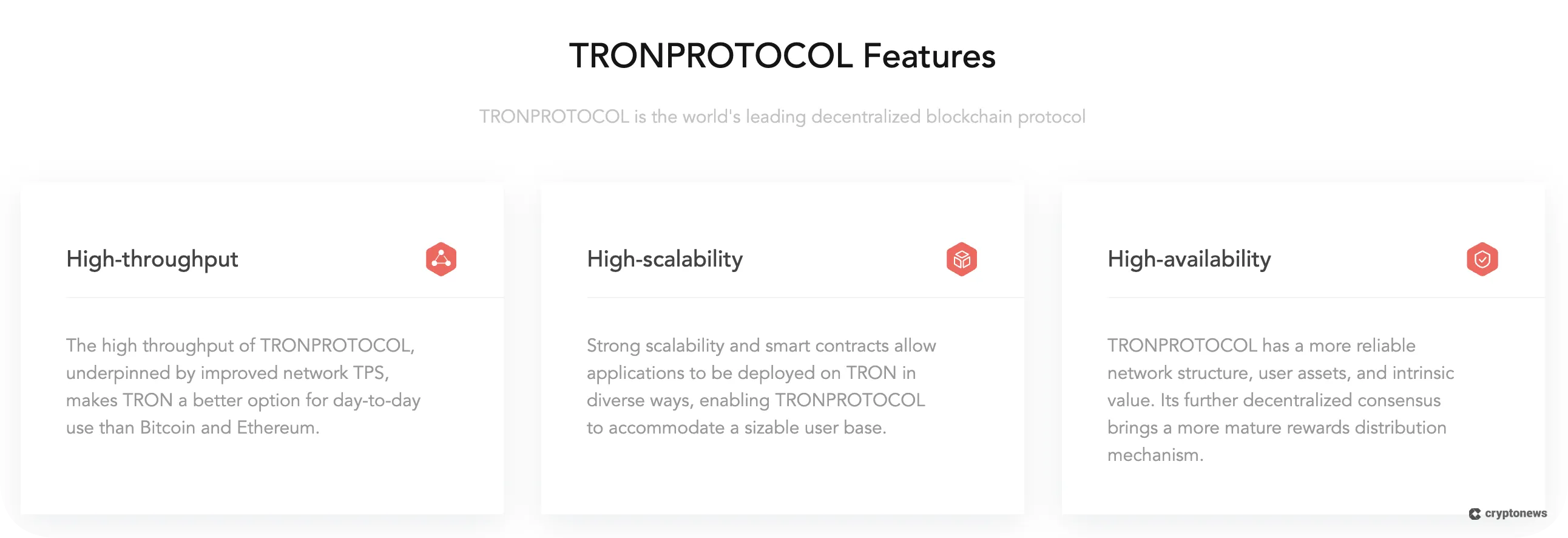 screenshot of TRON's features