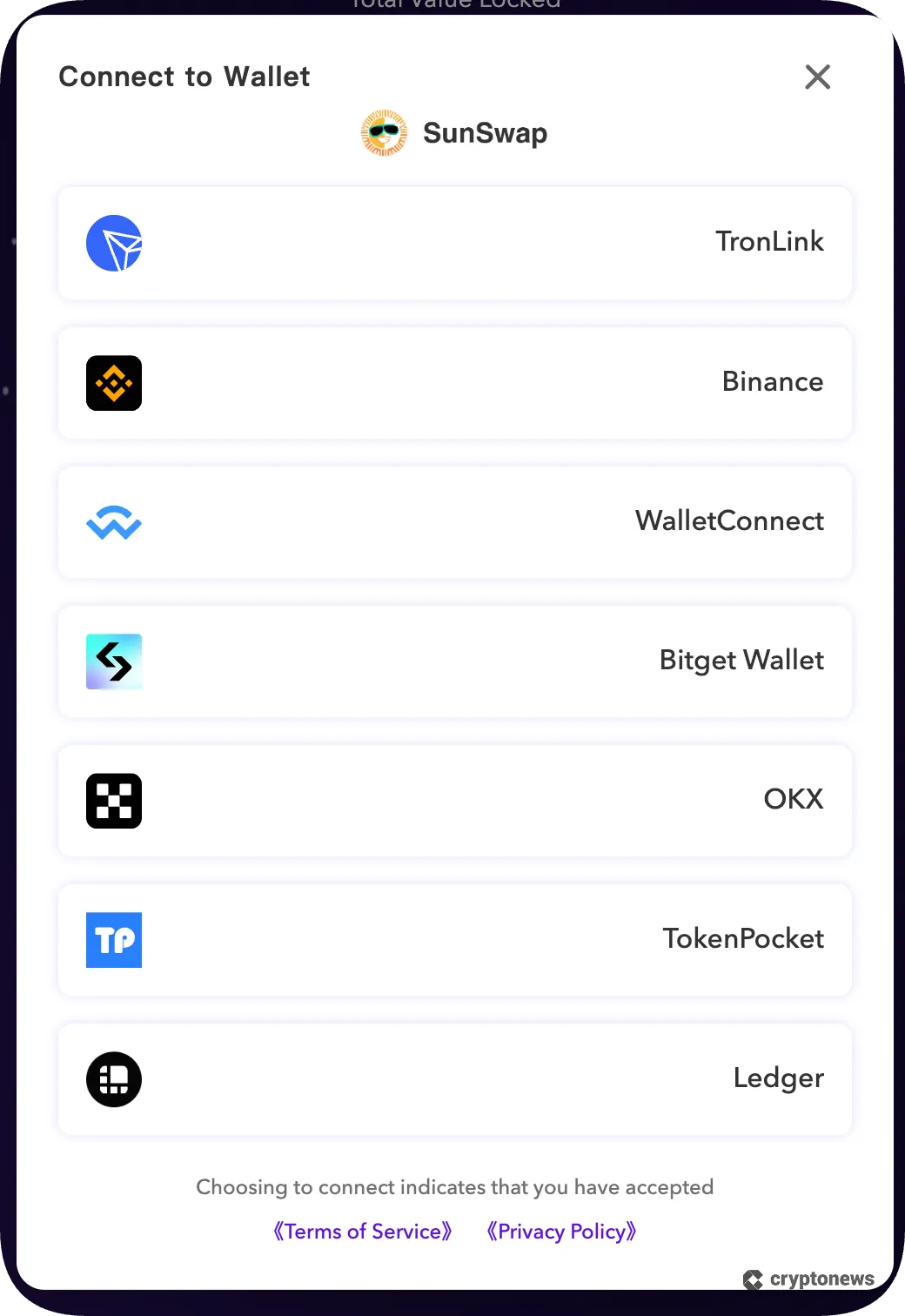 Visit SunSwap and Connect the TronLink Wallet