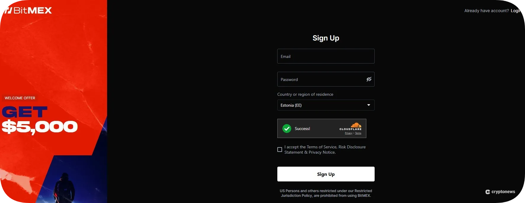 create a bitmex account
