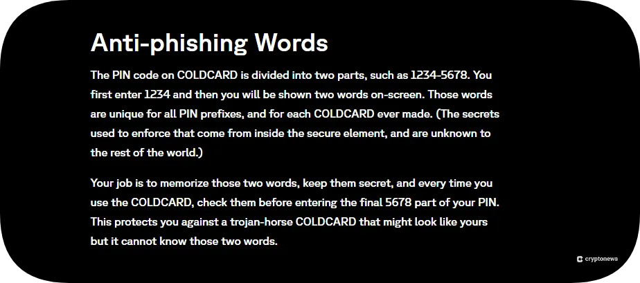 coldcard anti-phishing words