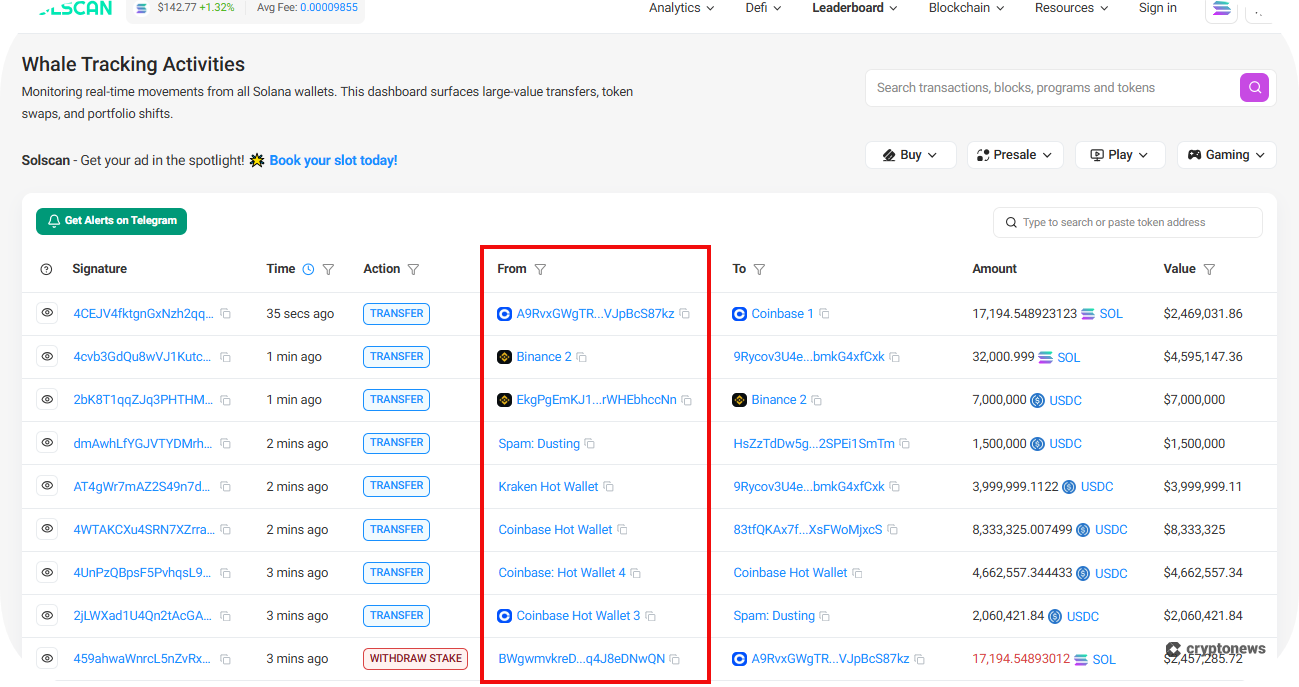 solana blockchain exchange transactions