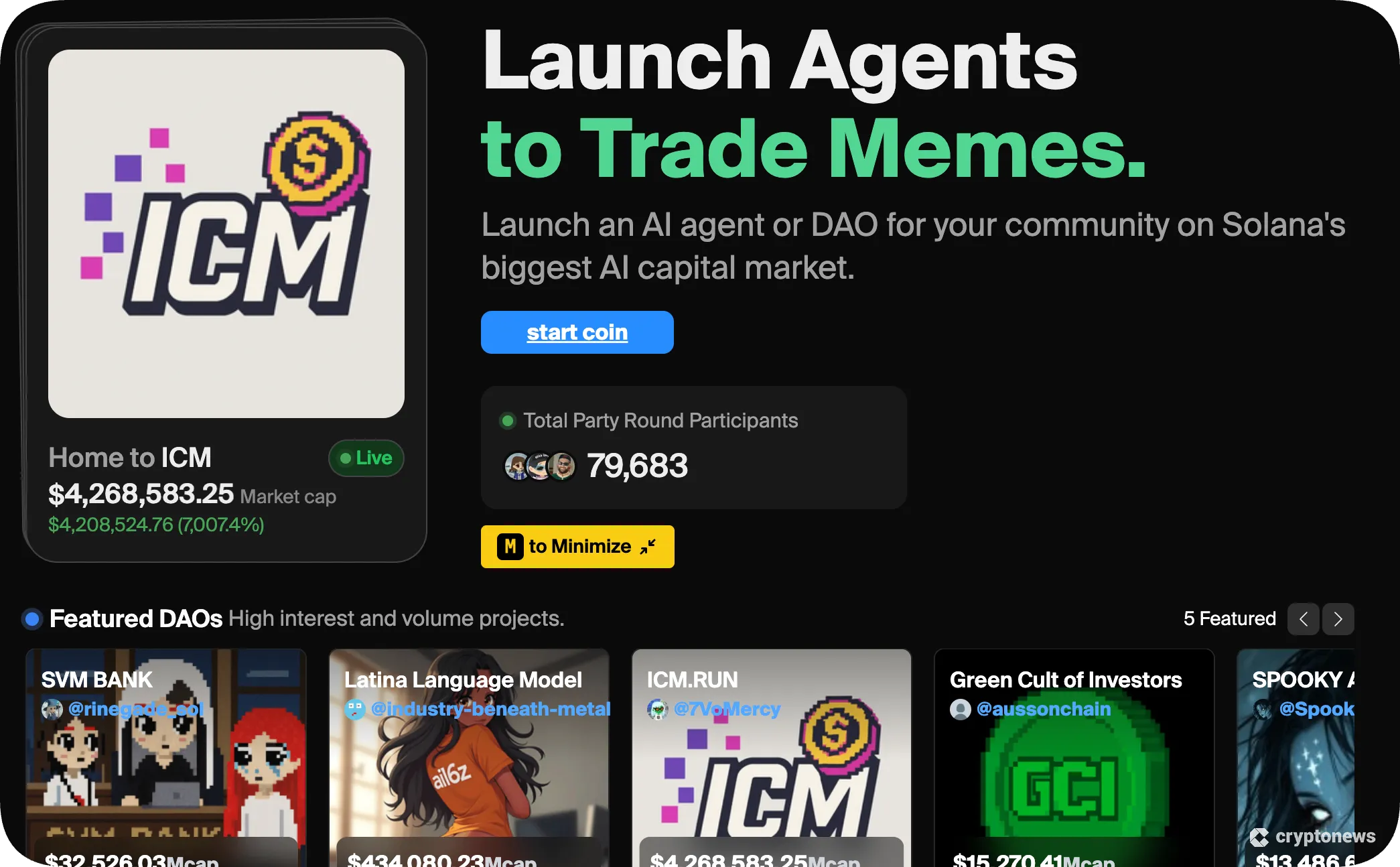 screenshot of the Solana launchpad DOAfun