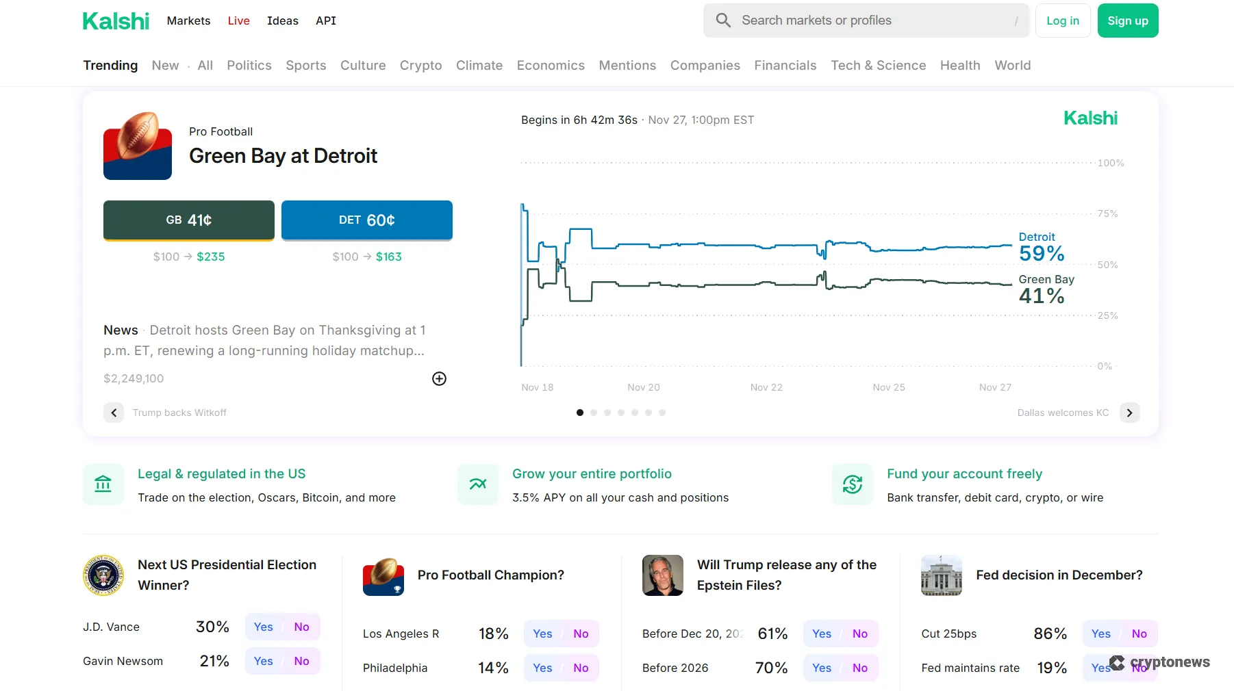 screenshot of the kalshi homepage