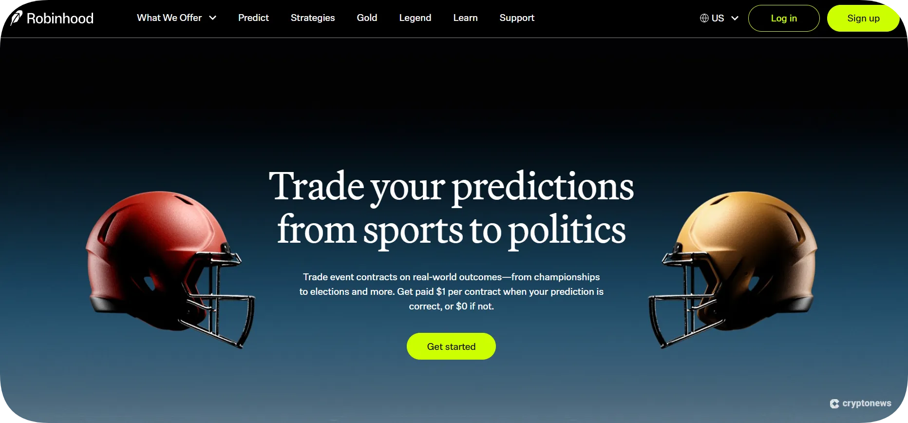 screenshot of robinhoods prediction market page