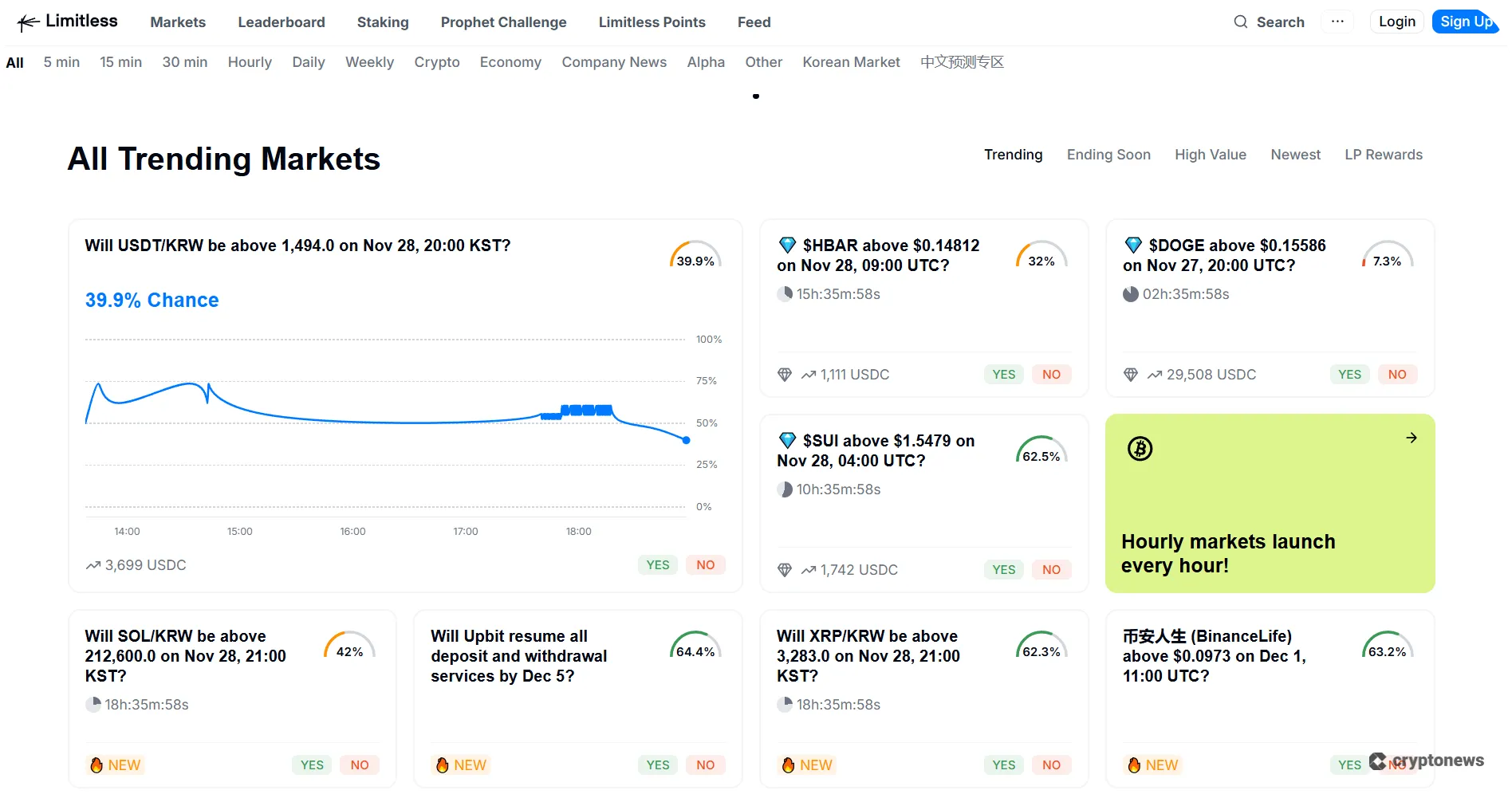 screenshot of the limitless homepage