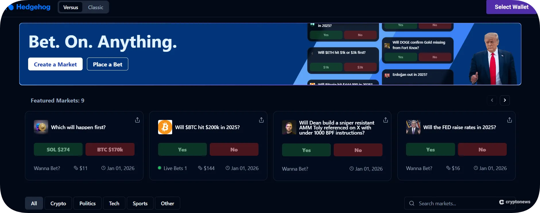 screenshot of hedgehog homepage