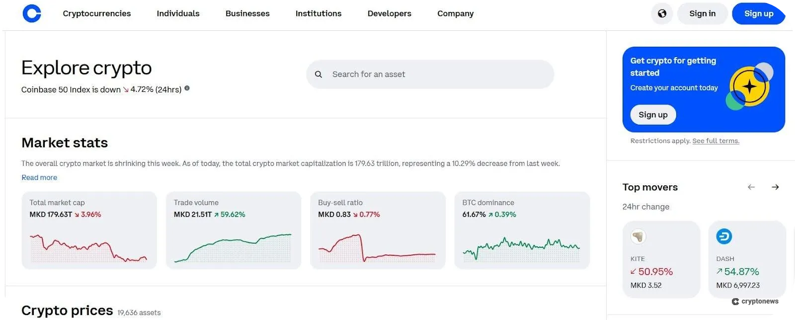 Coinbase homepage