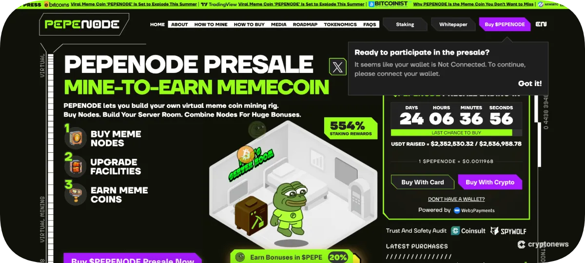 pepenode homepage presale