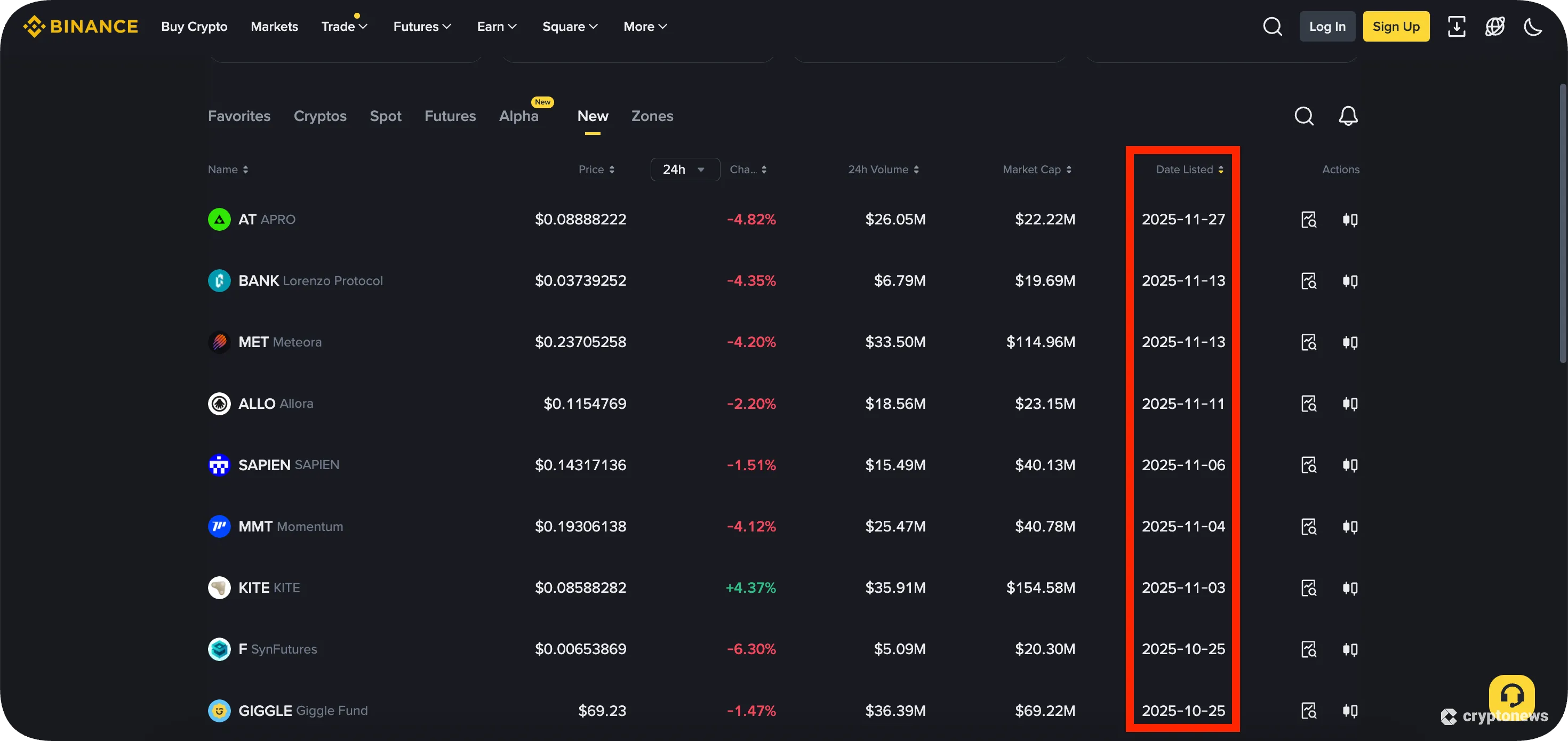 new binance listings