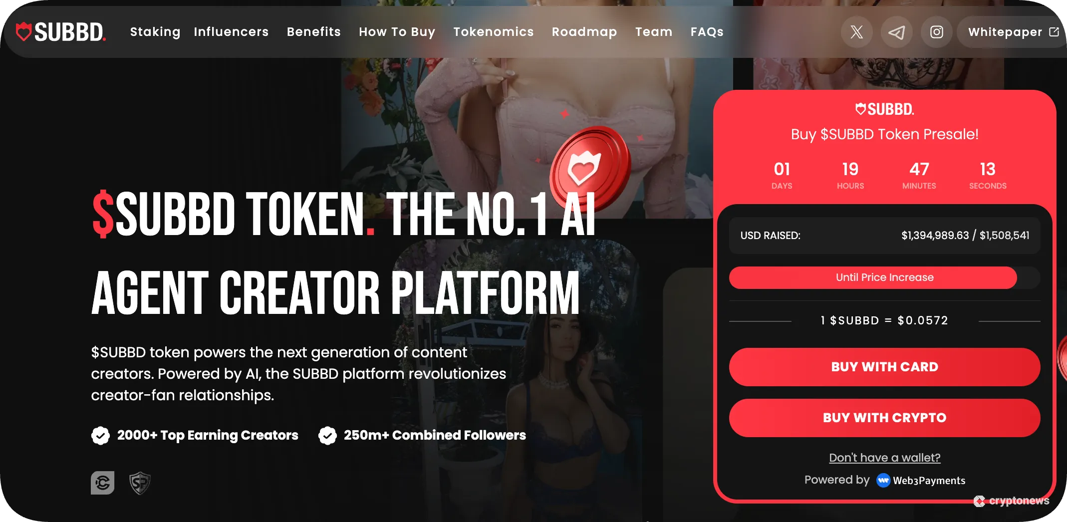 screenshot of the web3 coin SUBBD's presale 