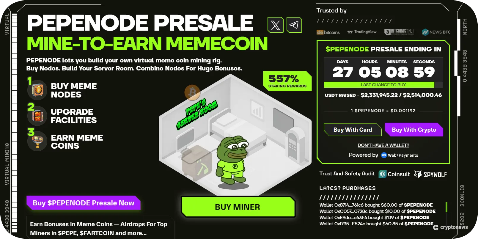 screenshot of the PEPENODE presale page