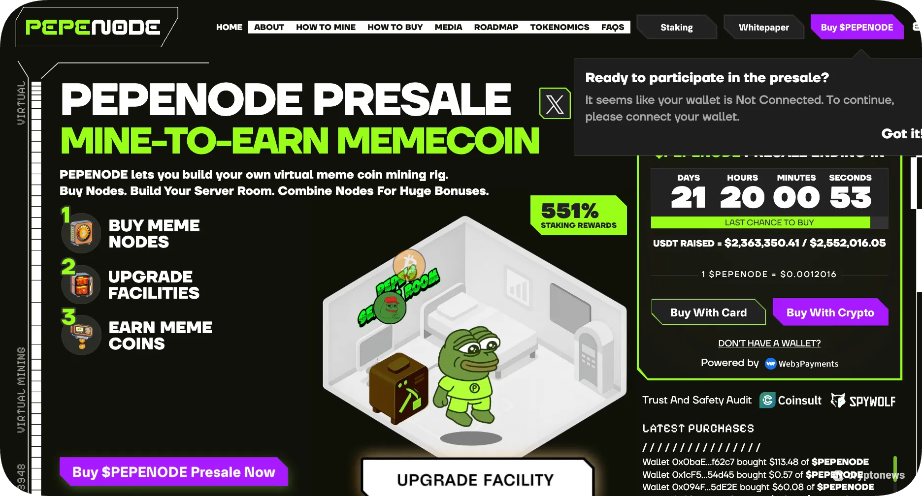 screenshot of the PEPENODE presale page