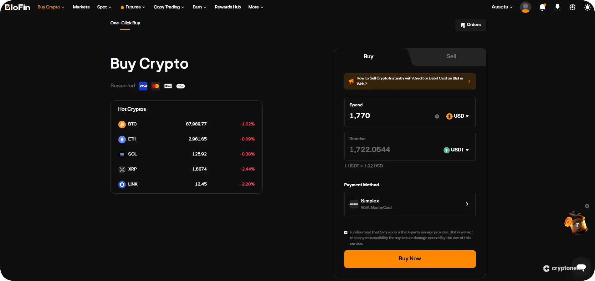 buy crypto with fiat on a centralized exchange