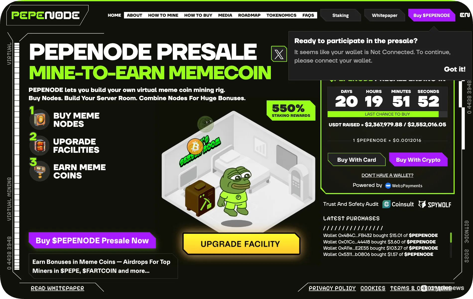 screenshot of the shitcoin pepenode