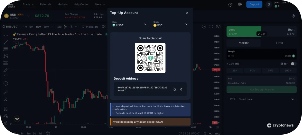 Transfer Crypto to The True Trade QR code