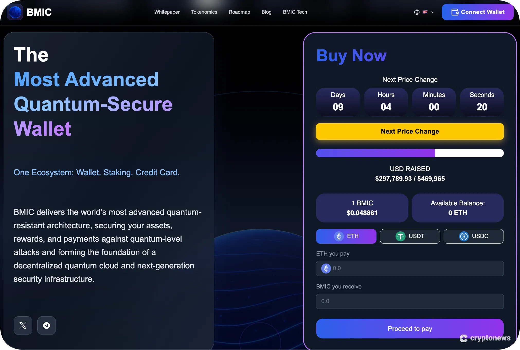screenshot of the new crypto presale project BMIC