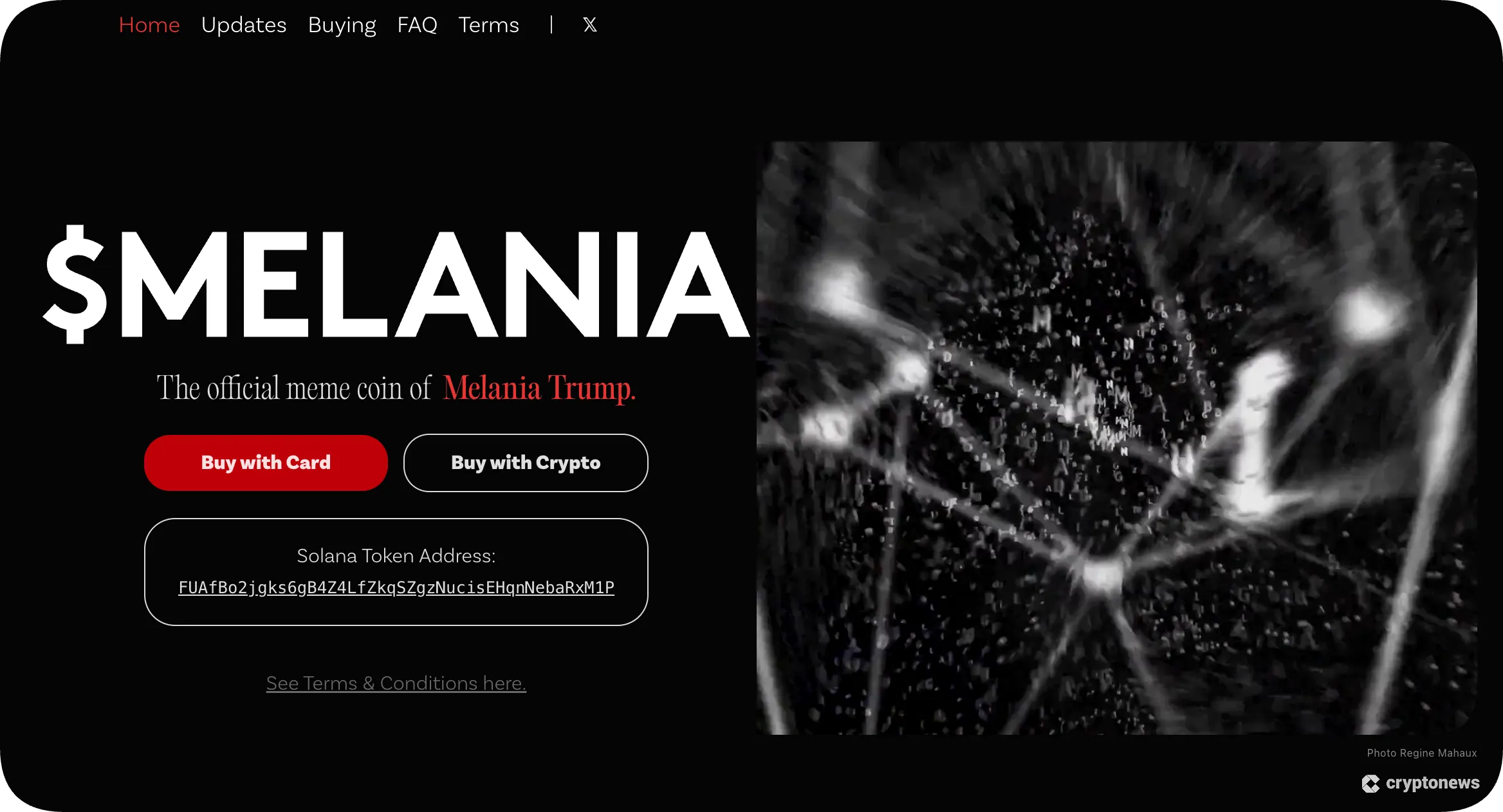 screenshot of the offical melania meme coin