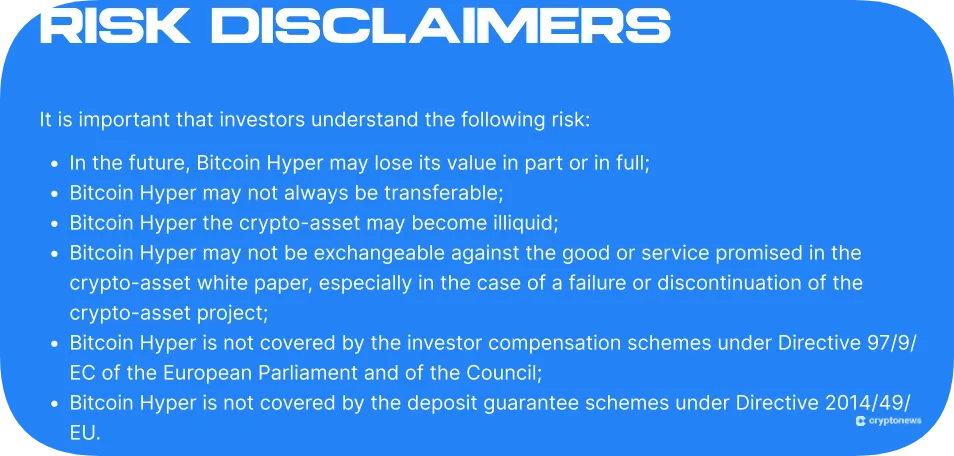 screenshot of risk disclaimers in the Hyper whitepaper