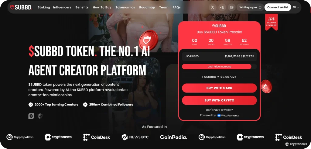 the homepage of subbd, one of the best altcoins to buy in 2026