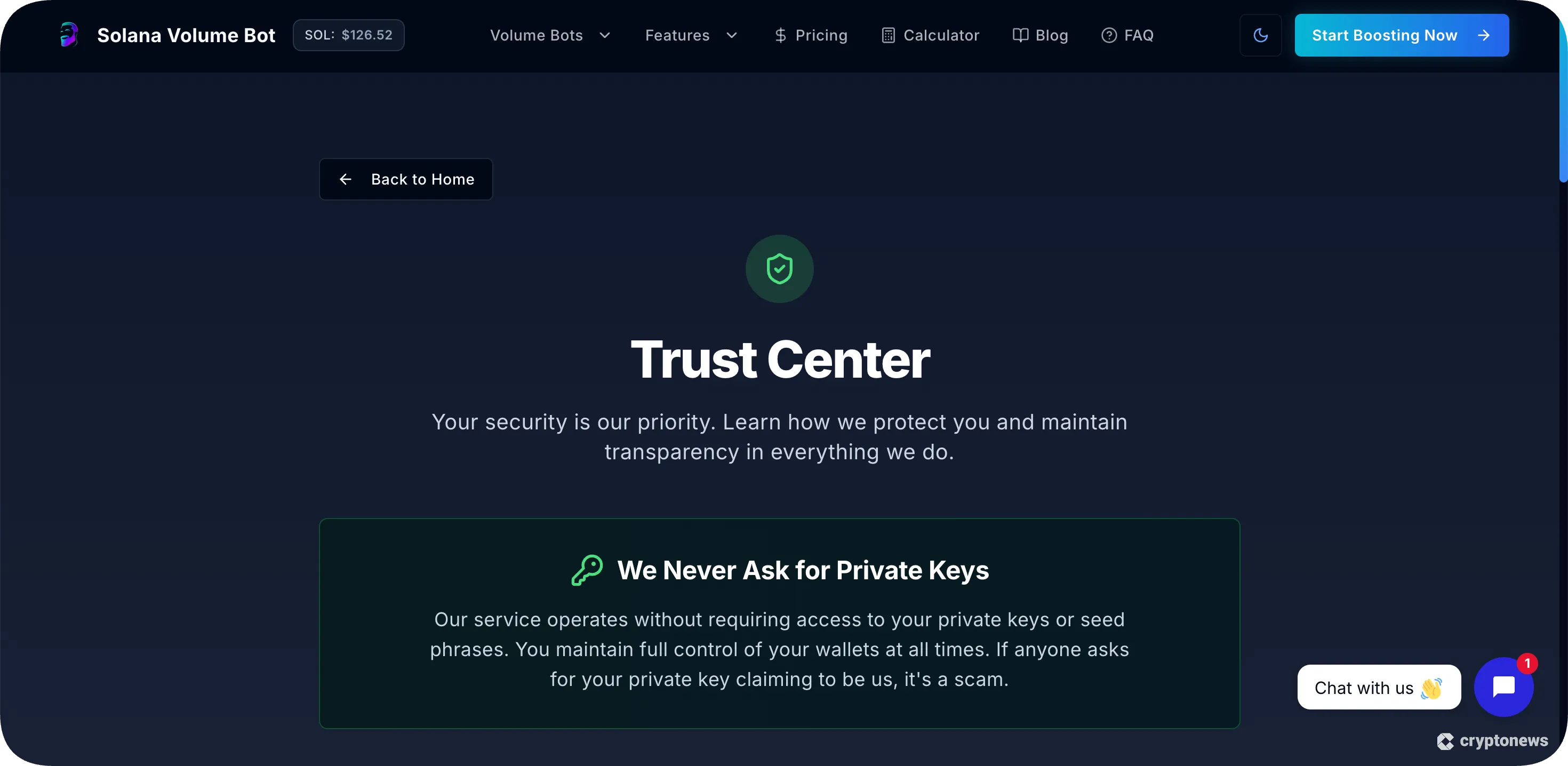 solana volume bot trust center