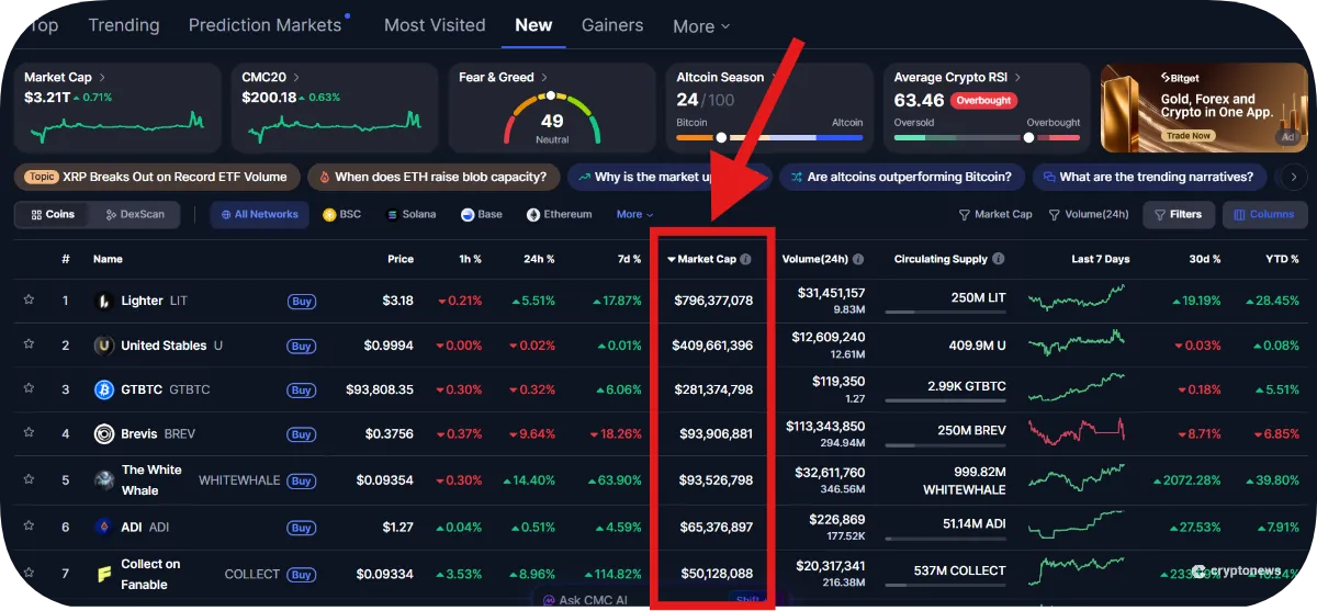 how to analyze market cap of new cryptocurrencies