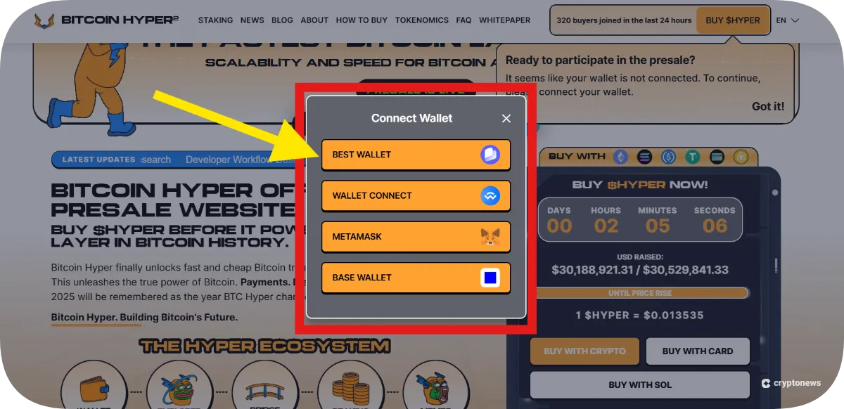 how to connect you wallet to a new crypto project website